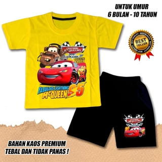 【จัดส่งไทย】ชุดเซ็ต 2ชิ้น BOB SHORT SLEEVE SET สําหรับ BOYS และ GIRLS, CHILDRENS เสื้อยืด MC QUEEN CAR MOTIF, PREMIUM COT