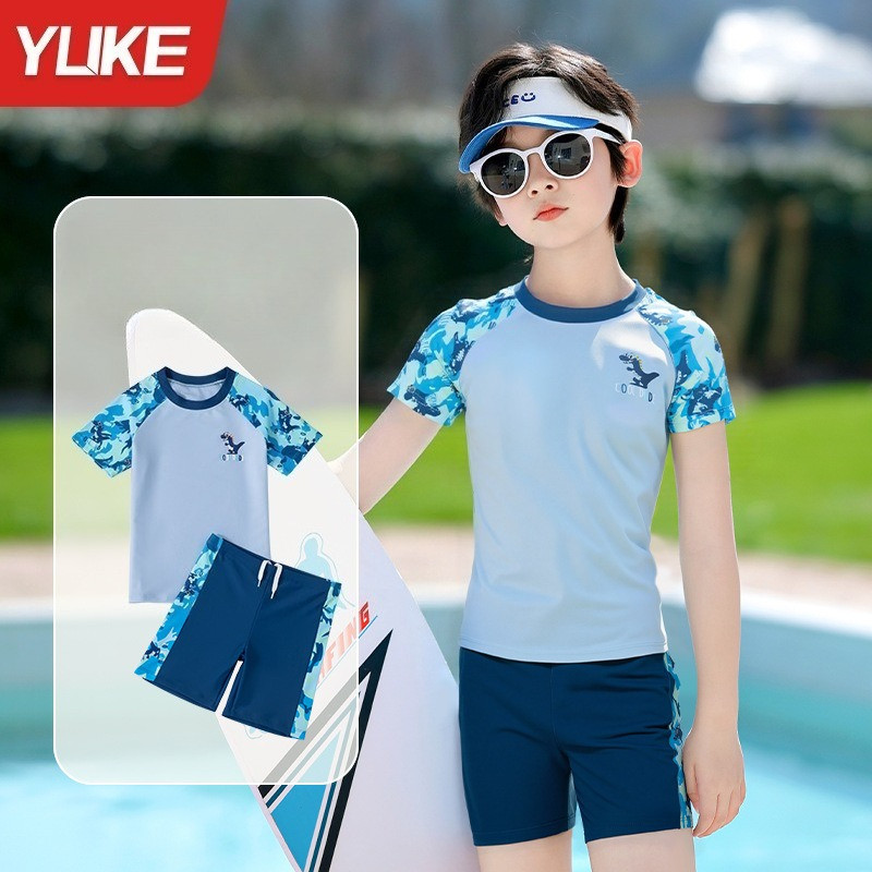 YUKE Boys ชุดว่ายน้ําแห้งเร็ว 2 ชิ้น.UPF 50+, สำหรับทีนและจูเนียร์