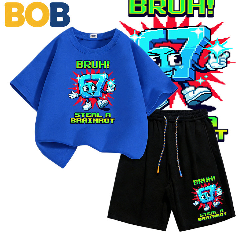 BOB [พร้อมส่ง] ชุดเด็กชายkidsเสื้อยืดเด็ก67ลวดลายพิมพ์ เสื้อยืดเด็ก คอตตอน ชุดสูทเด็กผู้ชาย ชุดลำลอง 2 ชิ้น แฟชั่นสำ#T52 - รูปที่ 7