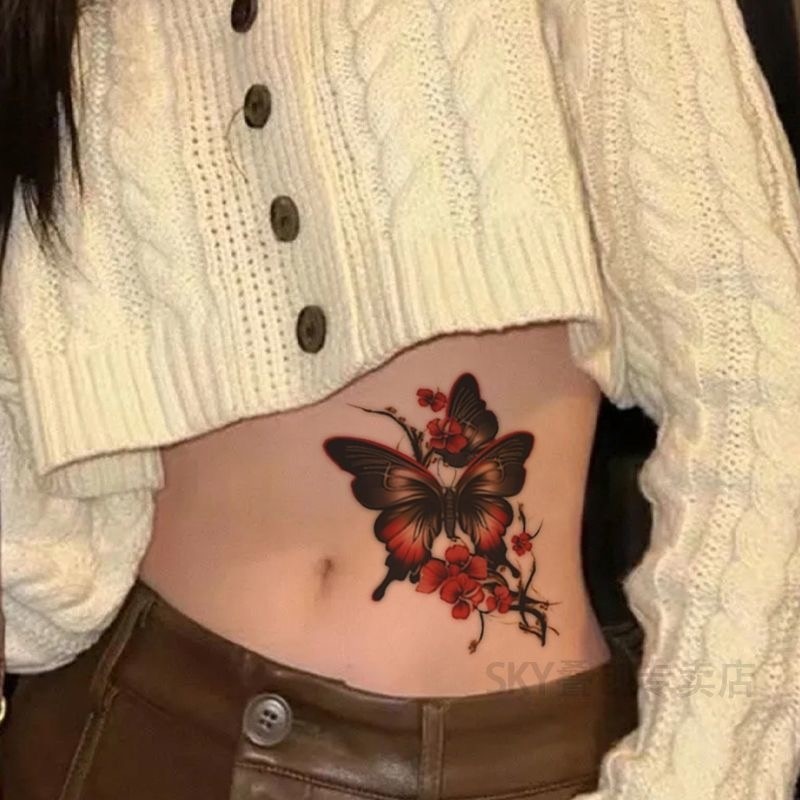 สติกเกอร์ลายสักชั่วคราวดีไซน์ผีเสื้อดอกพลัม สำหรับงาน.party และการประพรมส่วนบุคคล พยายามคงทนหลายวัน - รูปที่ 6