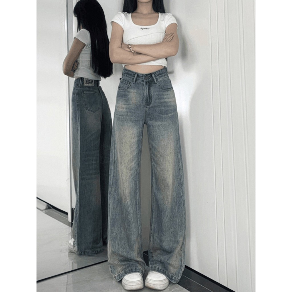 เสื้อยีนส์ เอี๊ยมยีนส์ Mm American Retro Fat Sister Lazy Jeans