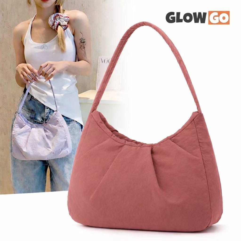 GLOWGO กระเป๋าสะพายไหล่ผู้หญิง ผ้าไนลอนน้ำหนักเบา กันน้ำ สไตล์มินิมอล ใช้ได้ทุกวัน