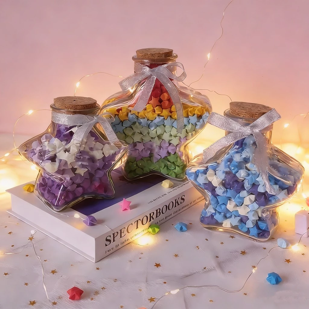 ชุดดาวกระดาษพับโอริกามิ DIY สีการ์ตูนดาวแห่งความปรารถนา โอริกามิทำมือ