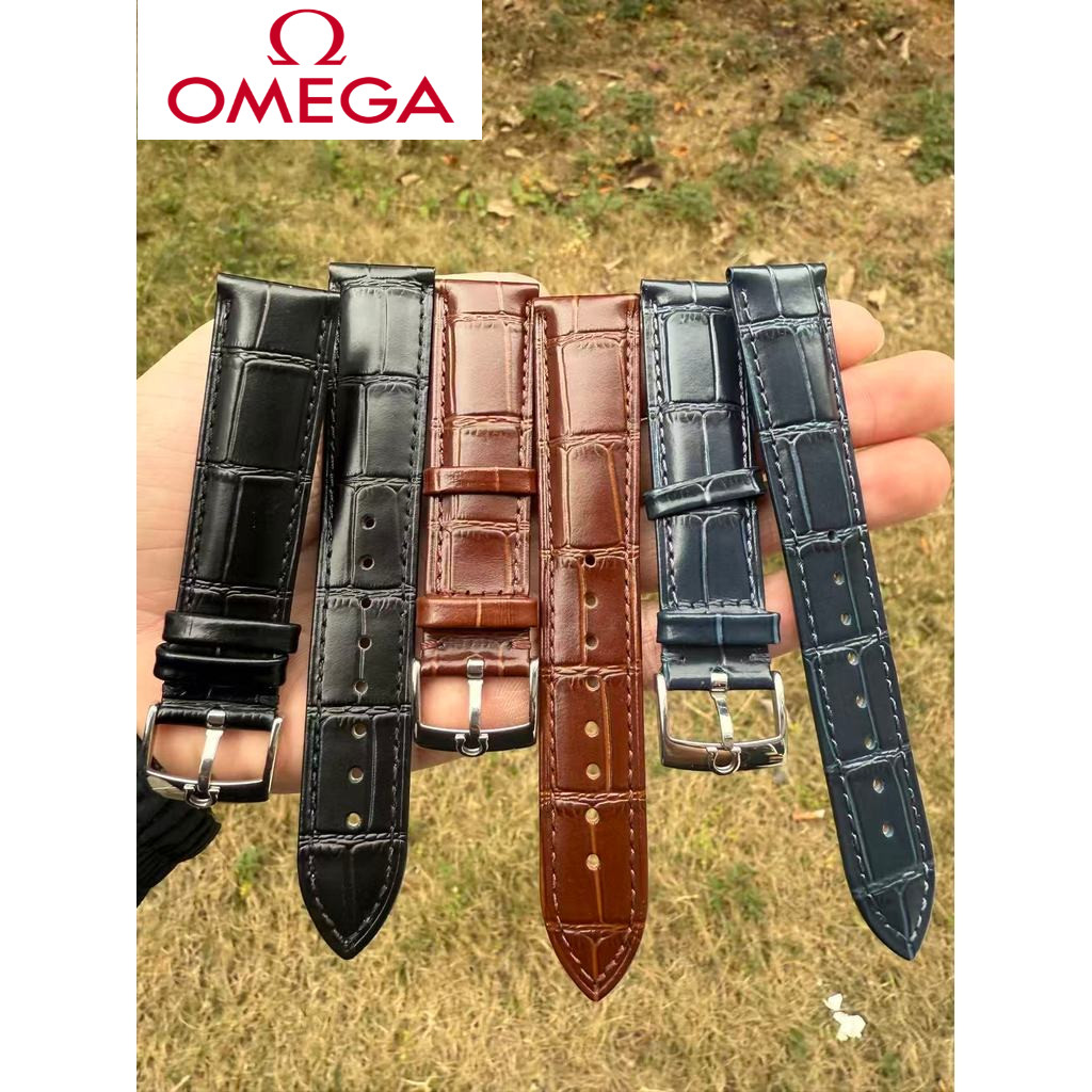 สายนาฬิกาหนังแท้ OMEGA - สายเปลี่ยนสำหรับนาฬิกาผู้ชาย De Ville, Speedmaster, Seamaster (18mm 19mm 20
