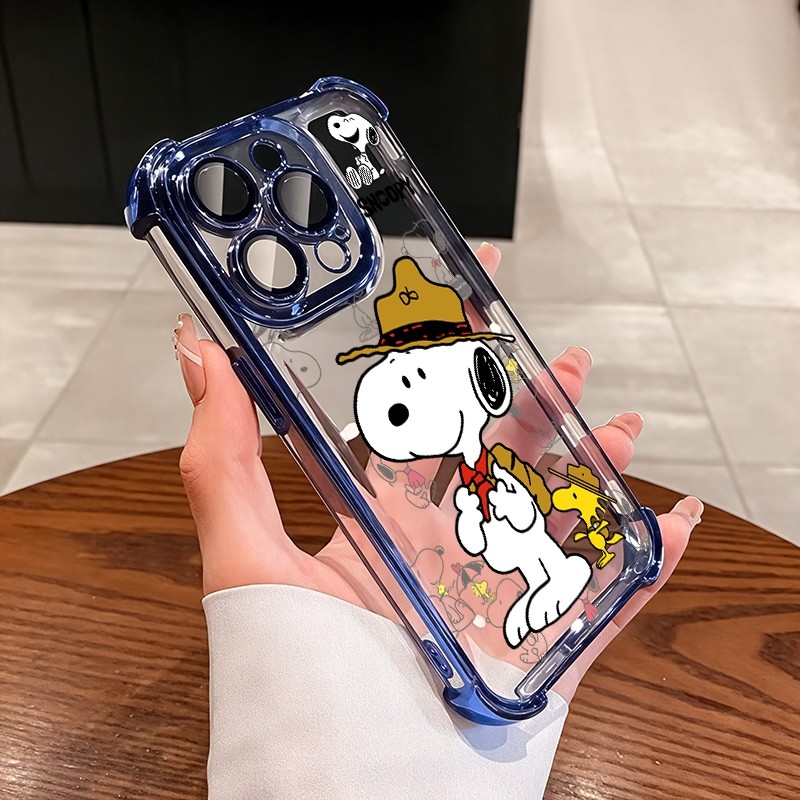 ชัดเจน เคส สำหรับ Iphone 17 16 14 13 12 15 Pro Max Plus AIR หรูหราพรีเมี่ยมน่ารัก Snoopy สุนัขโปร่งใสชุบกันกระแทกกรณีโทรศัพท์นุ่ม