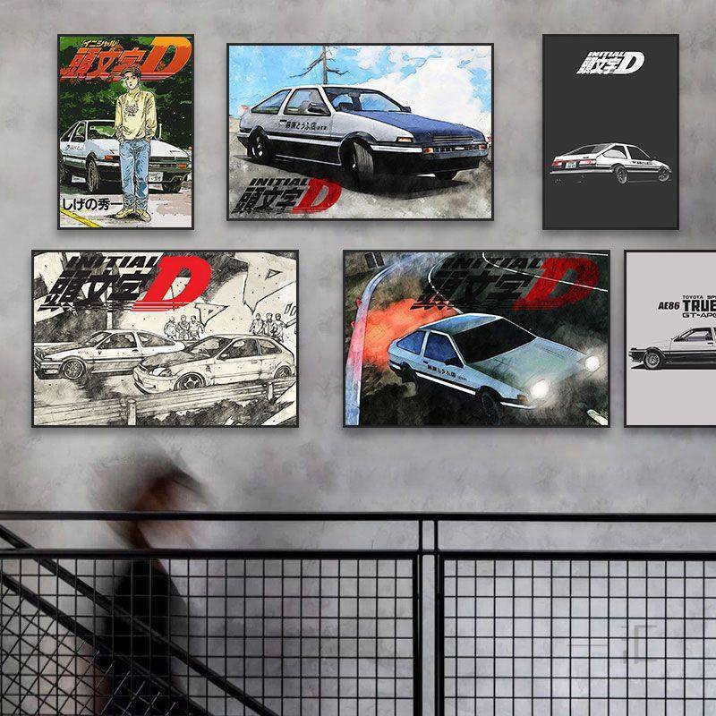 ผ้าใบตกแต่งผนัง Initial D รถแข่ง AE86 โปสเตอร์ตกแต่งร้านซ่อมรถและชมรมรถยนต์