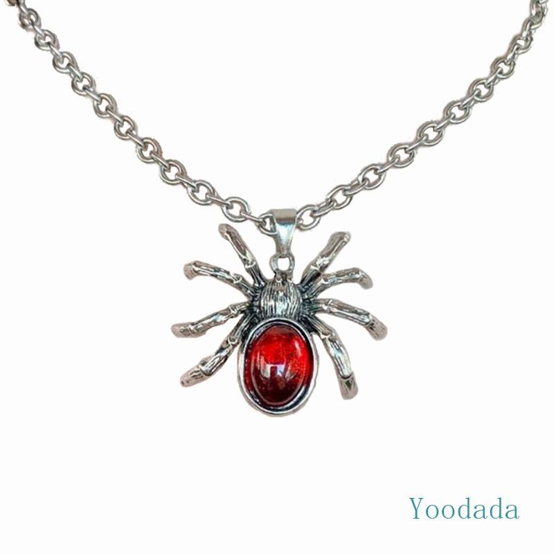 Yoo สร้อยคอแมงมุมคริสตัล Y2k เครื่องประดับ 90s จี้หยดคริสตัลสีแดงความงาม