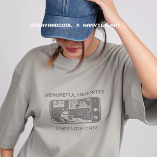 Strayandcool เสื้อยืดโอเวอร์ไซส์ "Full memories start with cats" Oversized T-shirt
