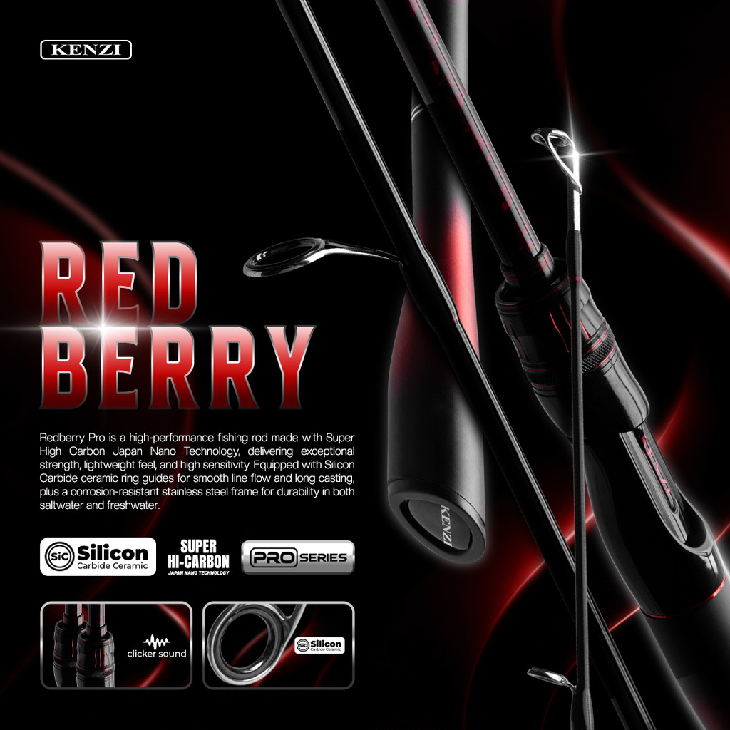 KENZI REDBERRY PRO 602 SiC Guide กรอบสแตนเลสคาร์บอนแข็ง 1.8m 5-12lbs 6-14lbs 7-15lbs 8-17lbs และ 10-