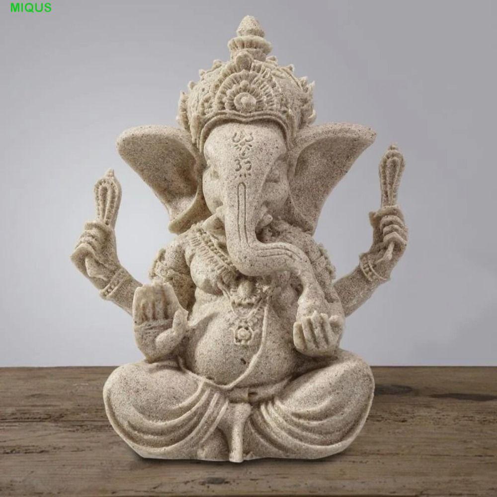 MIQUS Sandstone พระพิฆเนศ,ช้างFigurineอินเดียพุทธFigurineเครื่องประดับ,Creativeนั่งสมาธิSandstoneประติมากรรมพระพุทธรูปช้างรูปปั้นถังปลาภูมิทัศน์