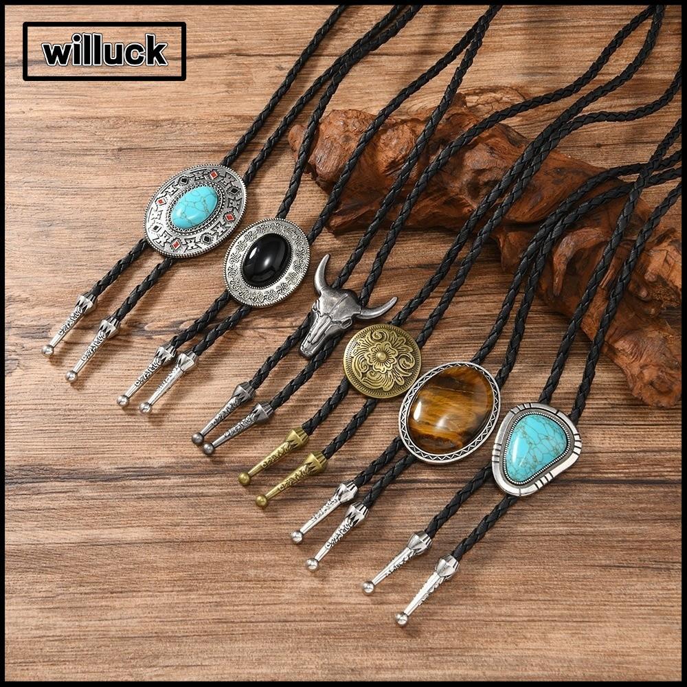 WILLUCK Bolo Tie สร้อยคอมีดีไซน์วินเทจทัวร์มาลัยและตุ้มนํ้าเงินเก่าแก่ พร้อมใช้งานเป็นเครื่องประดับในงาน.party