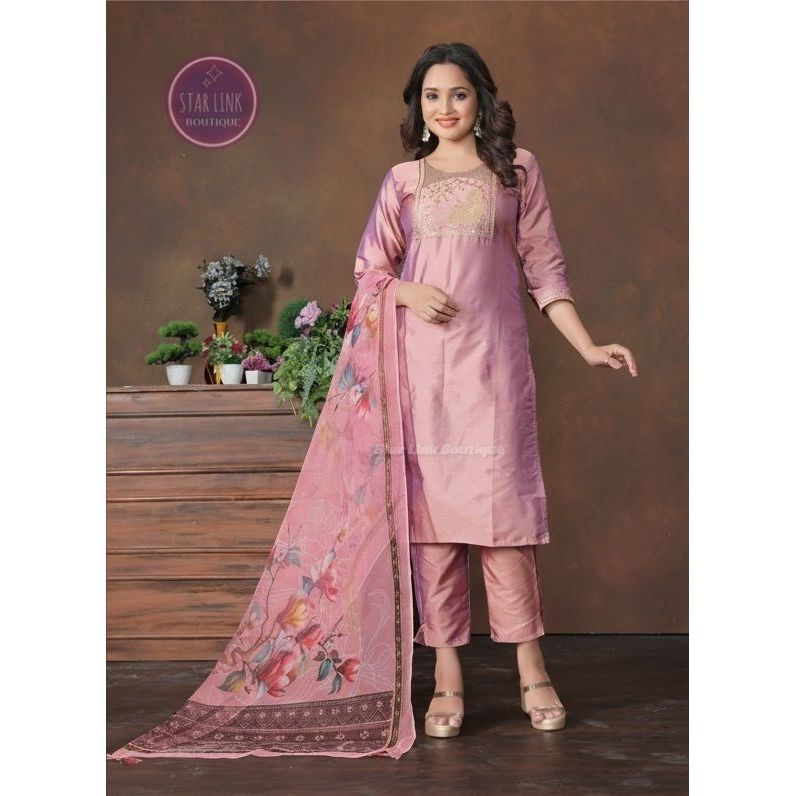 ผ้าไหมผู้หญิง Duptta Kurti Pant Duptta Set ปัก Kurti