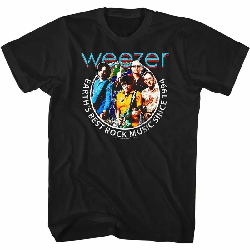 Hip Hop Street Style Tops Weezer Band, Vintage Cotton T-Shirt Print Short Sleeve Round Neck Casual L