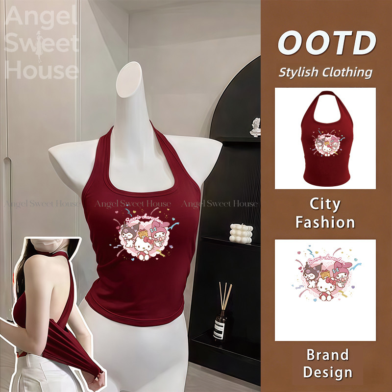 (จัดส่งตลอด 24 ชั่วโมง) Angle Official เสื้อคอแขวน แขนเปล่า สไตล์สาวฮอต ทรงสวย เอวสวย เซ็กซี่ สําหรั