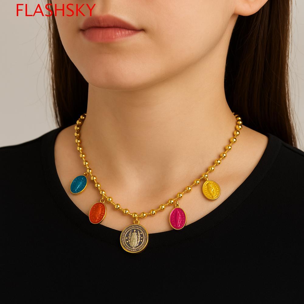 สร้อยคอลูกป�arl แฟลชสกาย สไตล์วินเทจและชาติพันธุ์ พร้อมสายโซ่โลหะ เหมาะสำหรับทั้งผู้ชายและผู้หญิง