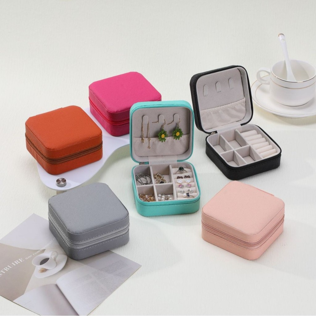 กล่องเครื่องประดับหนังซิปจัดเก็บแหวนสร้อยคอสร้อยข้อมือต่างหูช่องกล่องเครื่องประดับเครื่องประดับต่างห