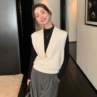 เสื้อกั๊กถักผู้หญิง สタイล์ใหม่ ทรงสリม แต่งได้ทุกลุค สีพีช