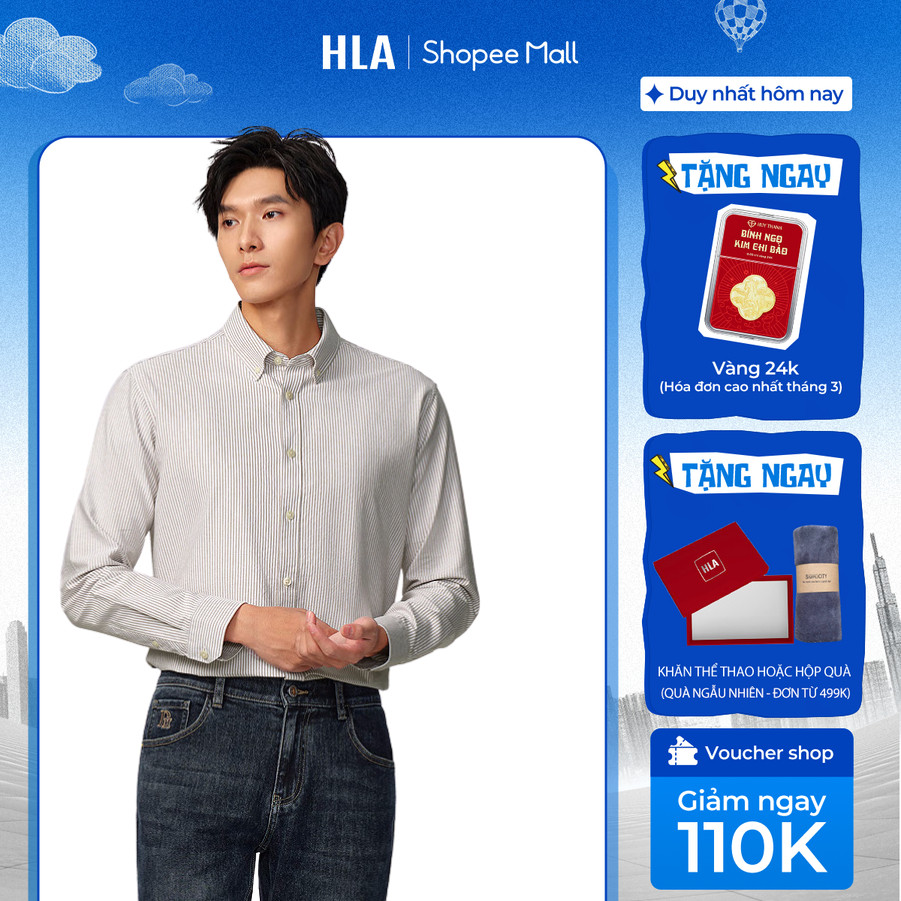 HLA Premium เสื้อเชิ้ตแขนยาวผู้ชาย - ผ้าคอตตอนเนื้อนุ่ม ระบายอากาศได้ดี - สบาย