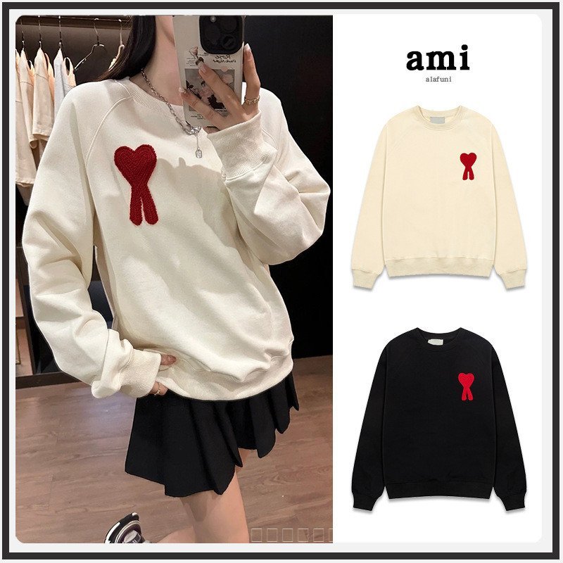 [จัดส่งด่วน] ami  เสื้อกันหนาวใหม่ สไตล์ผ้าขนหนู มีการปักหัวใจใหญ่รอบปกคอ ทำจากผ้าฝ้ายแท้คุณภาพดี