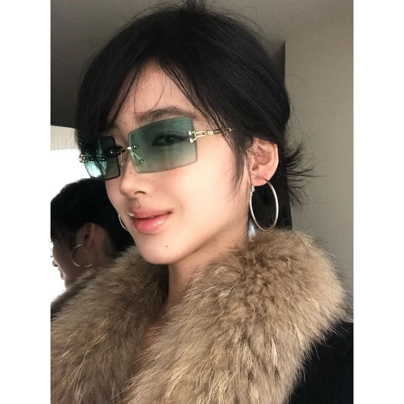千禧复古气质无边框太阳镜女欧美Y2K时髦高级感切边防紫外线墨镜3.1Millennial Retro Style Frameless Sunglasses for Women, European an