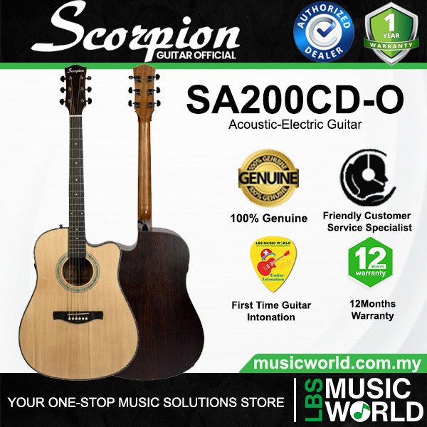Scorpion SA200CD-O 41" น่ากลัว Cutaway Solid Spruce กีตาร์ไฟฟ้าอะคูสติกด้านบน (SA200CD)