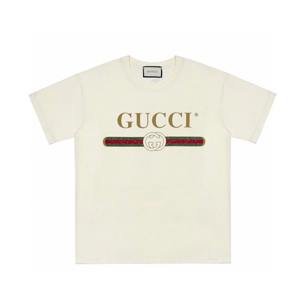 Gucci/GUCCI2026 คลาสสิกรอบคอแขนสั้นเสื้อยืดผู้ชายผู้หญิงสไตล์ร้อนขายสไตล์ Street Wear Counter Synchr