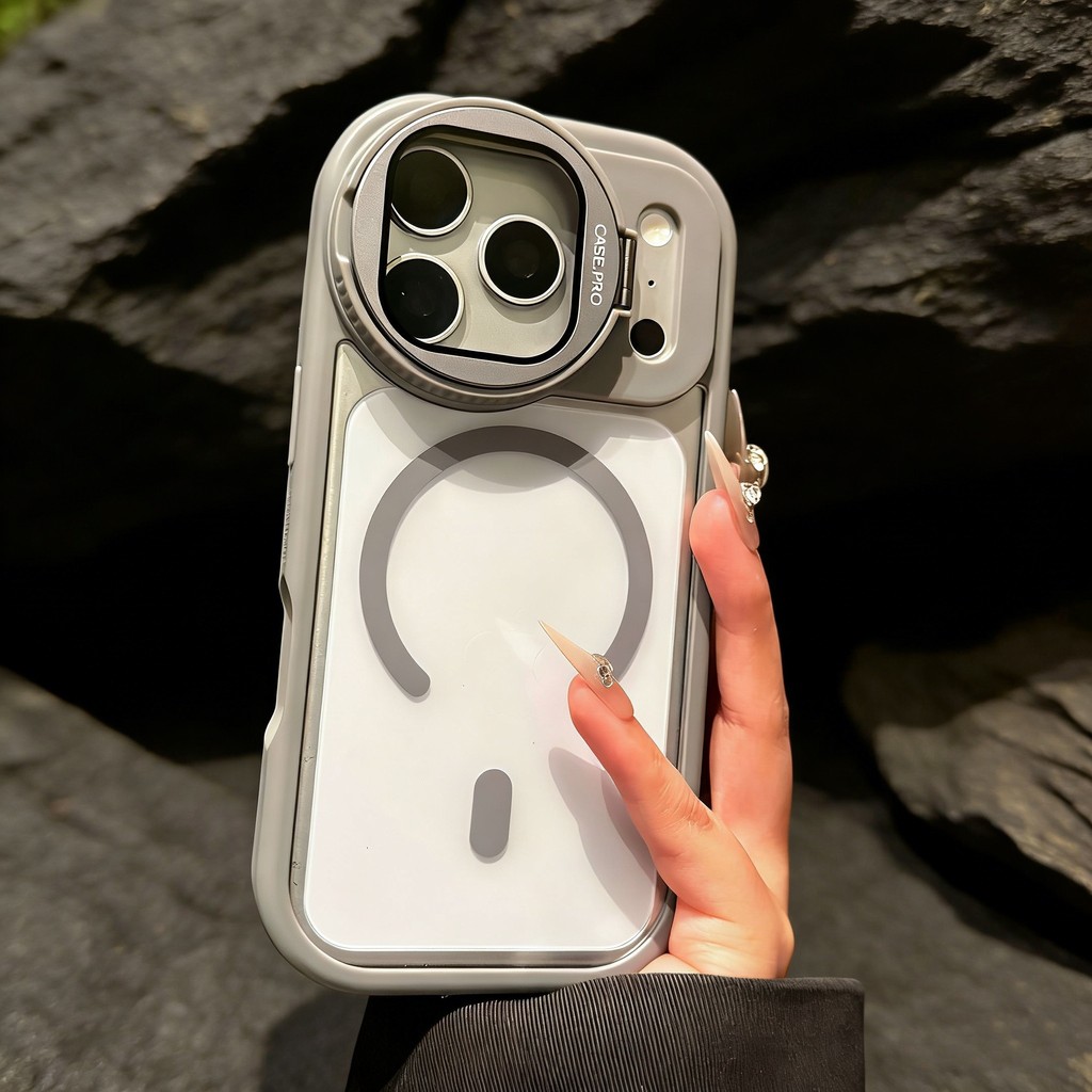 ใหม่ไทเทเนียมสีเทาเลนส์ฝาครอบกระจกแม่เหล็กล้างเคสโทรศัพท์สําหรับiPhone 11 12 13 14 Plus 17 PRO MAX 15 16 PRO MAX 17 Air Premiumรู้สึกผิวกันกระแทกเคสแข็ง