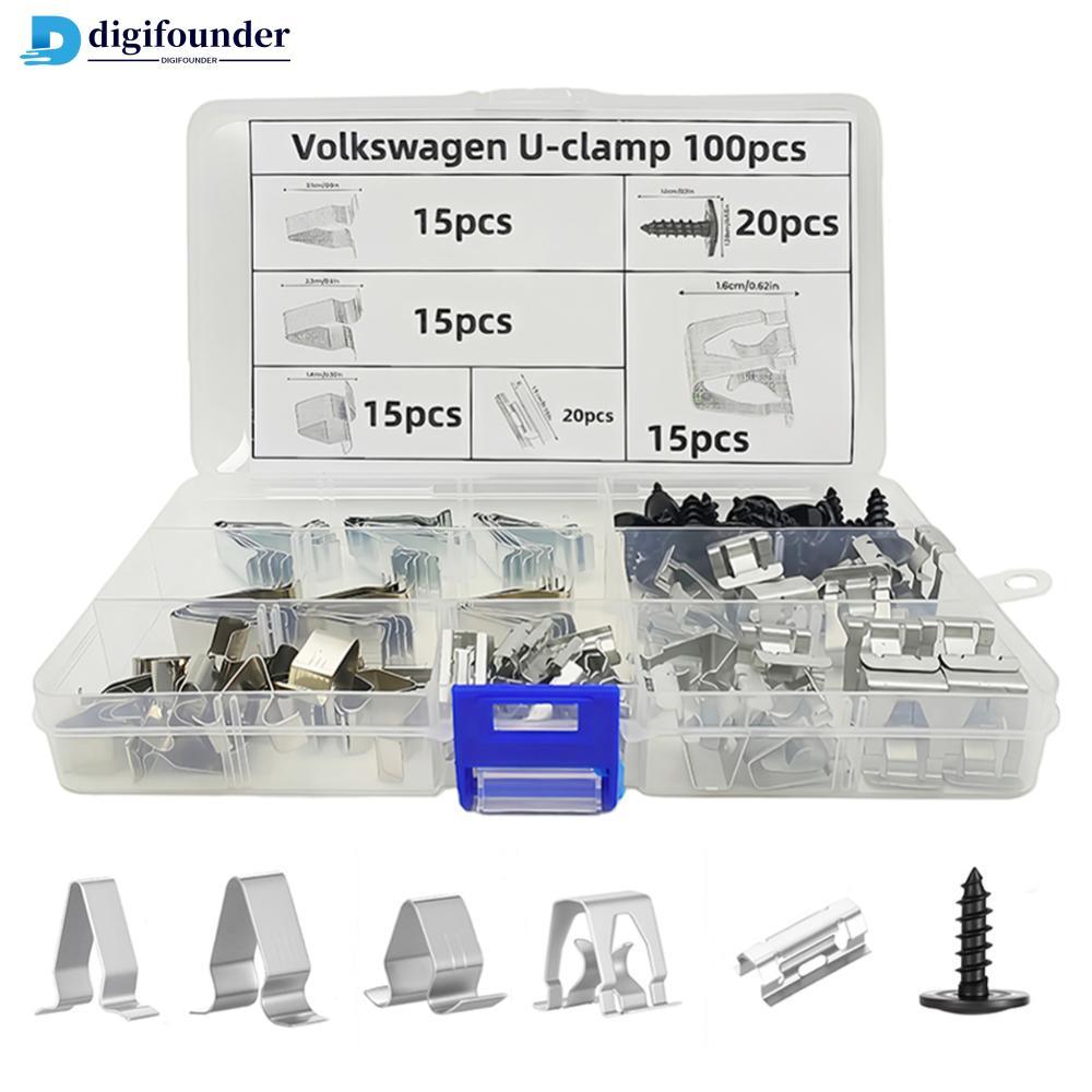 DIGIFOUNDER 100 ชิ้นยานยนต์ Body Fasteners รวม U-คลิปฤดูใบไม้ผลิคลิปถั่วสําหรับแดชบอร์ด DVD CD แผงกั