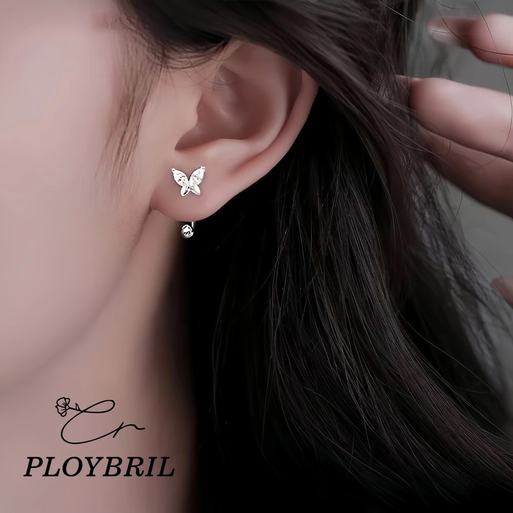 PLOYBRIL ต่างหูผีเสื้อ925 คริสตัลระยิบระยับ เพิ่มความหวานแบบผู้ดีในทุกลุค E042