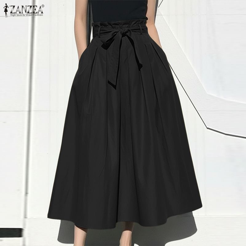 ZANZEA ชุดราตรียาวสำหรับผู้หญิง แบบโบว์ผูกได้ มีกระเป๋าหน้า ทรงเอ — صورة 4