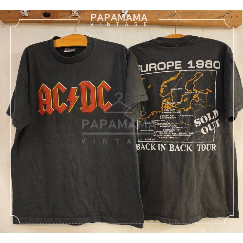 [ ACDC ] EURO TOUR Promo Shirt @1980 เสื้อวินเทจ เสื้อทัวร์ วงร๊อค เอซีดีซี papamama vintage shirt