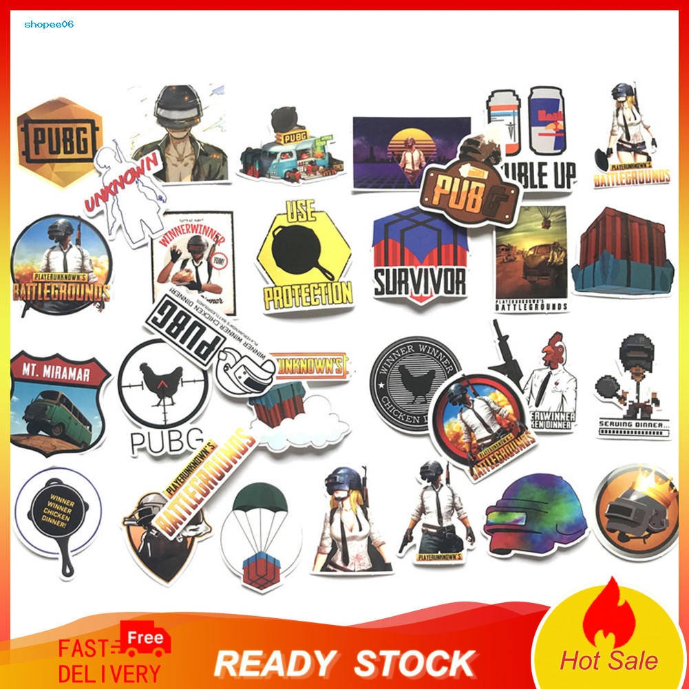 SETN 29 ชิ้น PUBG Battlegrounds PVC กระเป๋ากันน้ําสเก็ตบอร์ดรถ Graffiti สติกเกอร์