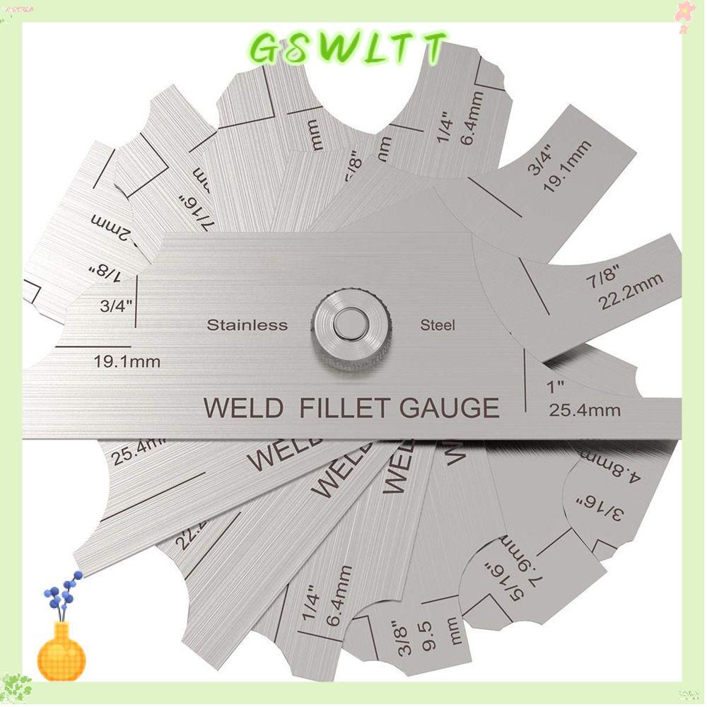 GSWLTT 7PCS Weld Fillet Gages ชุด, โลหะ MM & นิ้วเครื่องวัดเชื่อม Ulnar MG-11 1/8-1 การทดสอบการตรวจส