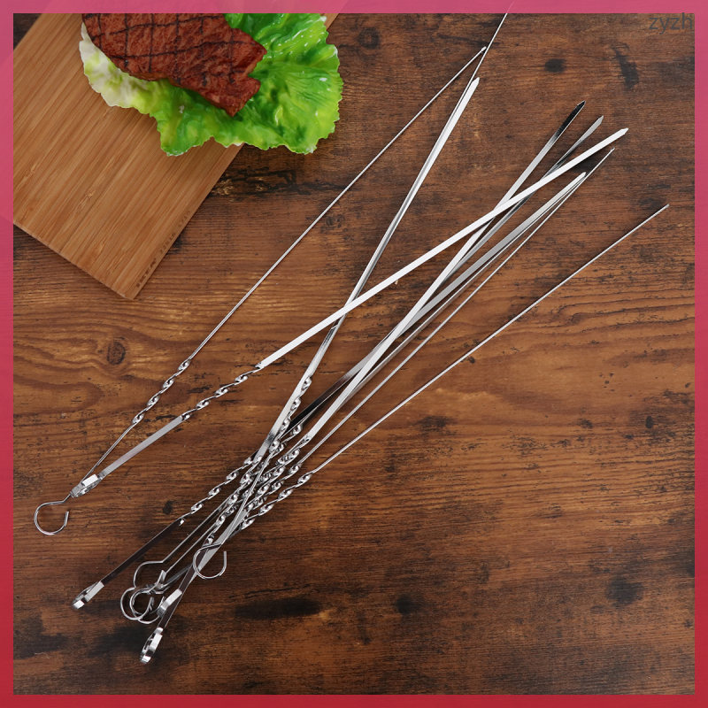 20 ชิ้นสแตนเลส BBQ Sticks โลหะย่าง Skewers Non Stick บาร์บีคิว Skewers Kabob Skewers zhiyuanzh