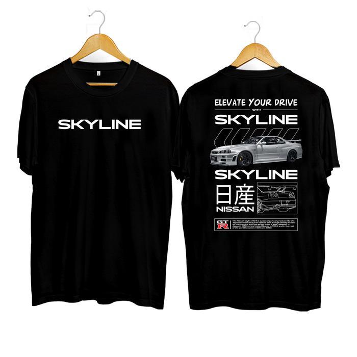 เสื้อยืด Baju Lengan Pendek Unisex Skyline Super Car Mobil Keren Balap - Black Skyline