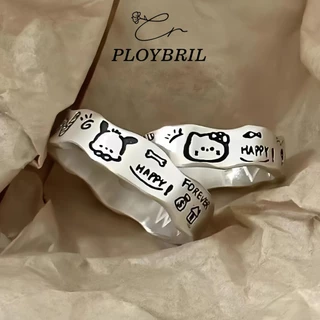 PLOYBRIL แหวนนิ้วชี้ ลายการ์ตูนคิตตี้ แมว พีช่า สุนัข กราฟฟิติน่ารัก สไตล์มินิมอล สําหรับคู่รัก J016