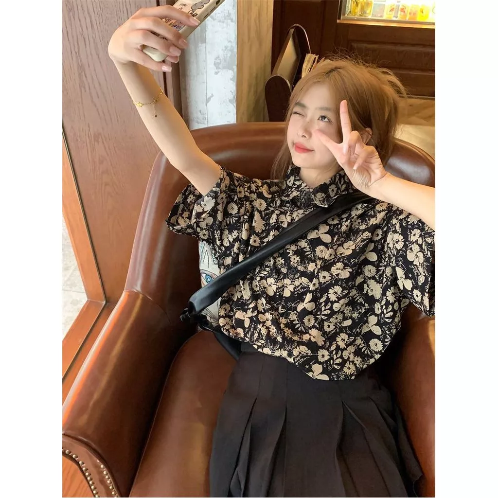 เสื้อเชิ้ตลายดอกไม้แขนสั้น สไตล์ฮ่องกง ทรงหลวม thumbnail 7