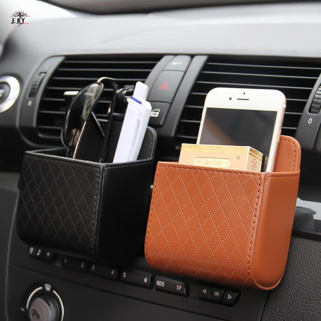 รถ Auto Air Vent กระเป๋าแขวน PU หนัง Tidy กระเป๋าเก็บสําหรับแว่นตากันแดดโทรศัพท์เหรียญ Key Card