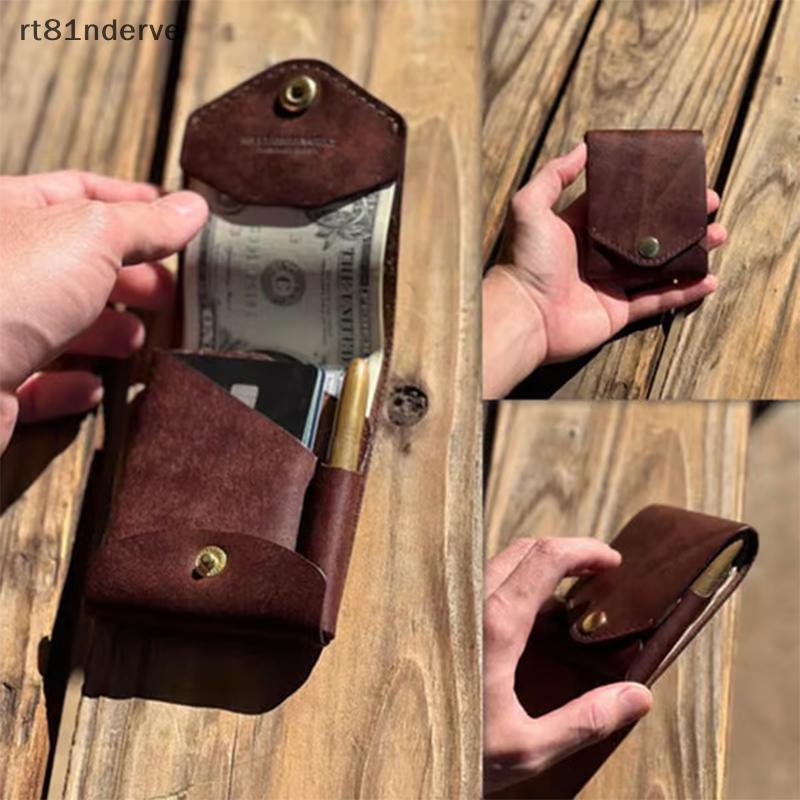 RVE Multifunctional Compact Wallet,Handmade Leather Card Holder/Wallet,Small Slim Slim Slim Compact Credit Card Wallet,Built-In Pen Slot,For Daily Commuting,ธุรกิจ,Travel N
