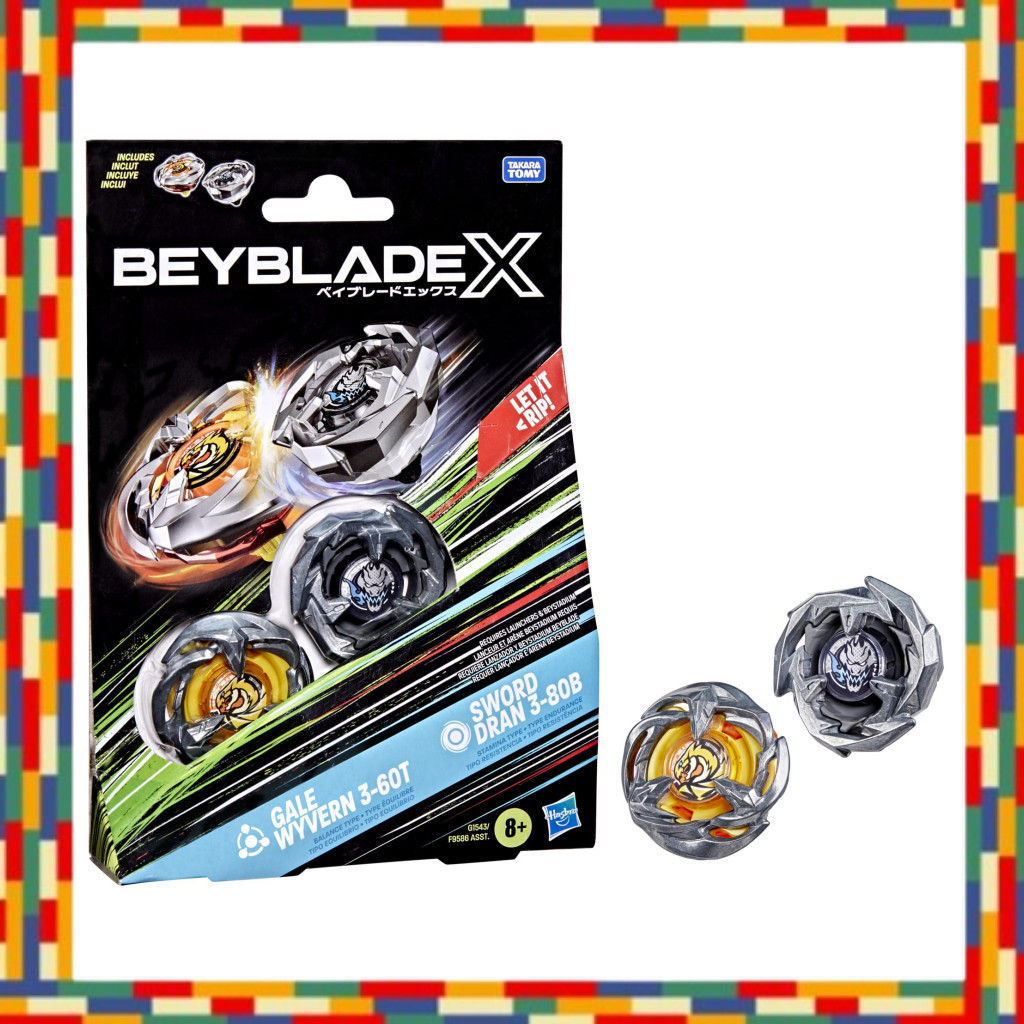 Beyblade X Gale Wyvern 3-60T & Sword Dran 3-80B Dual Pack Set With 2 Right-Spin Tops; Game/Toy For B