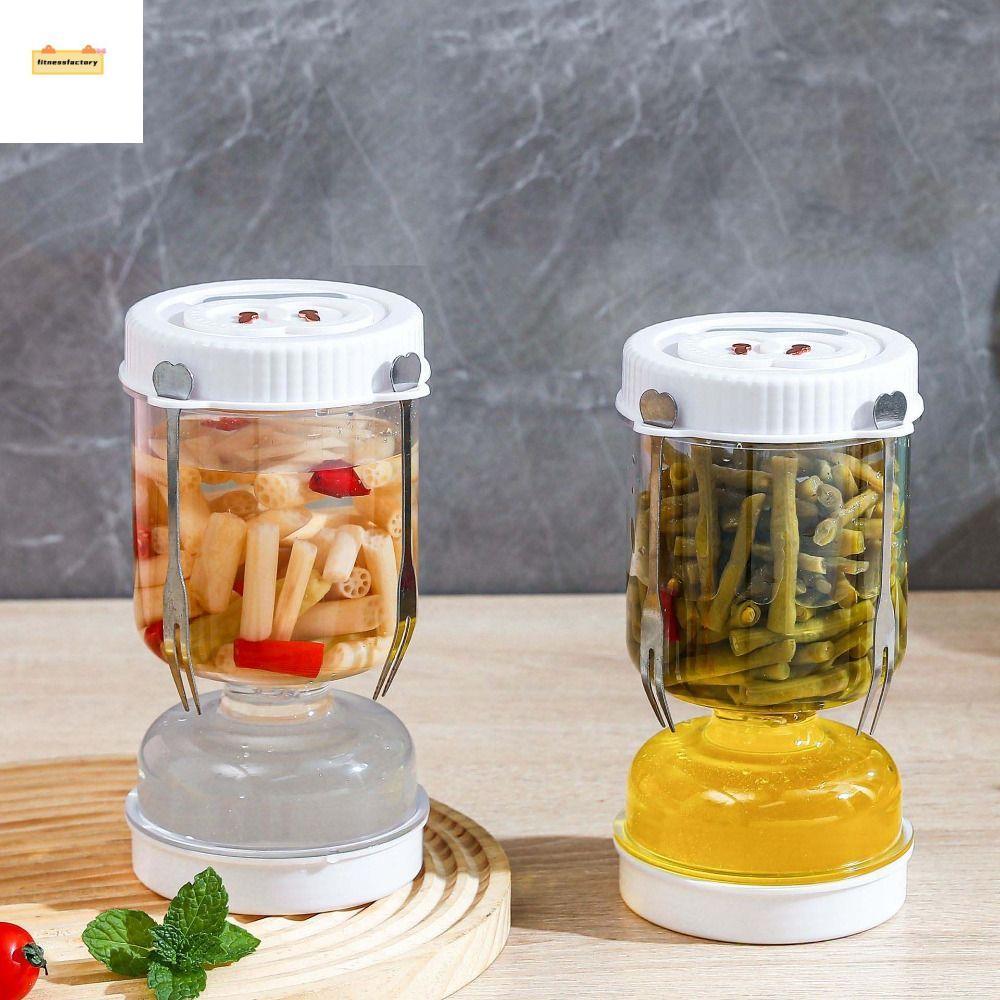 FITNESSFACTORY โถแยกน้ําผลไม้ดอง, ภาชนะมะกอกดองรูปร่างนาฬิกาทราย 50 ออนซ์, ภาชนะกิมจิรั่วซึมพลาสติกพ