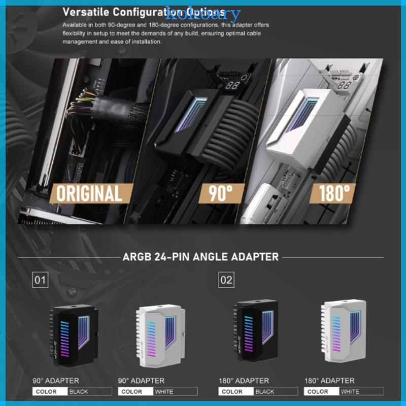 โคก 180° 24Pin Power Connectors พร้อมไฟ ARGB 24Pin 180 องศาตัวเชื่อมต่ออะแดปเตอร์สําหรับเมนบอร์ด