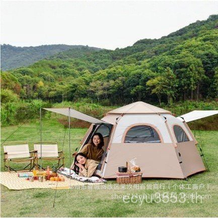 เต็นท์หกเหลี่ยมพับได้ สำหรับตั้งแคมป์กลางแจ้ง หลายคน ตั้งขึ้นเองได้ กันฝน แบบพกพา รหัส T71