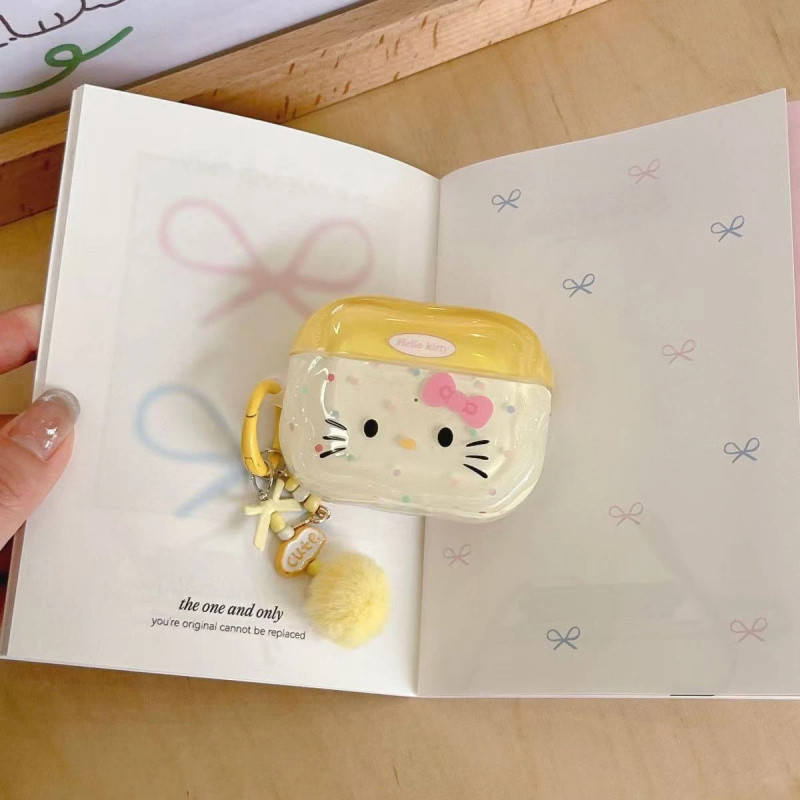 นมสีเหลืองน่ารัก Hello KittyAirPods 1/2/3/4 เคสหูฟังบลูทูธ AirPods Pro3 หูฟังฝาครอบป้องกัน
