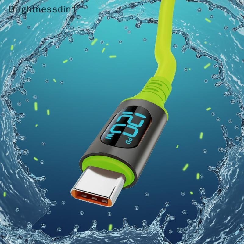 [Brightnessdin] 1/3 ชิ้น 1.5 เมตรลวด Type-C จอแสดงผลดิจิตอลสายชาร์จ USB C ถึง C 120W Fast Charging P