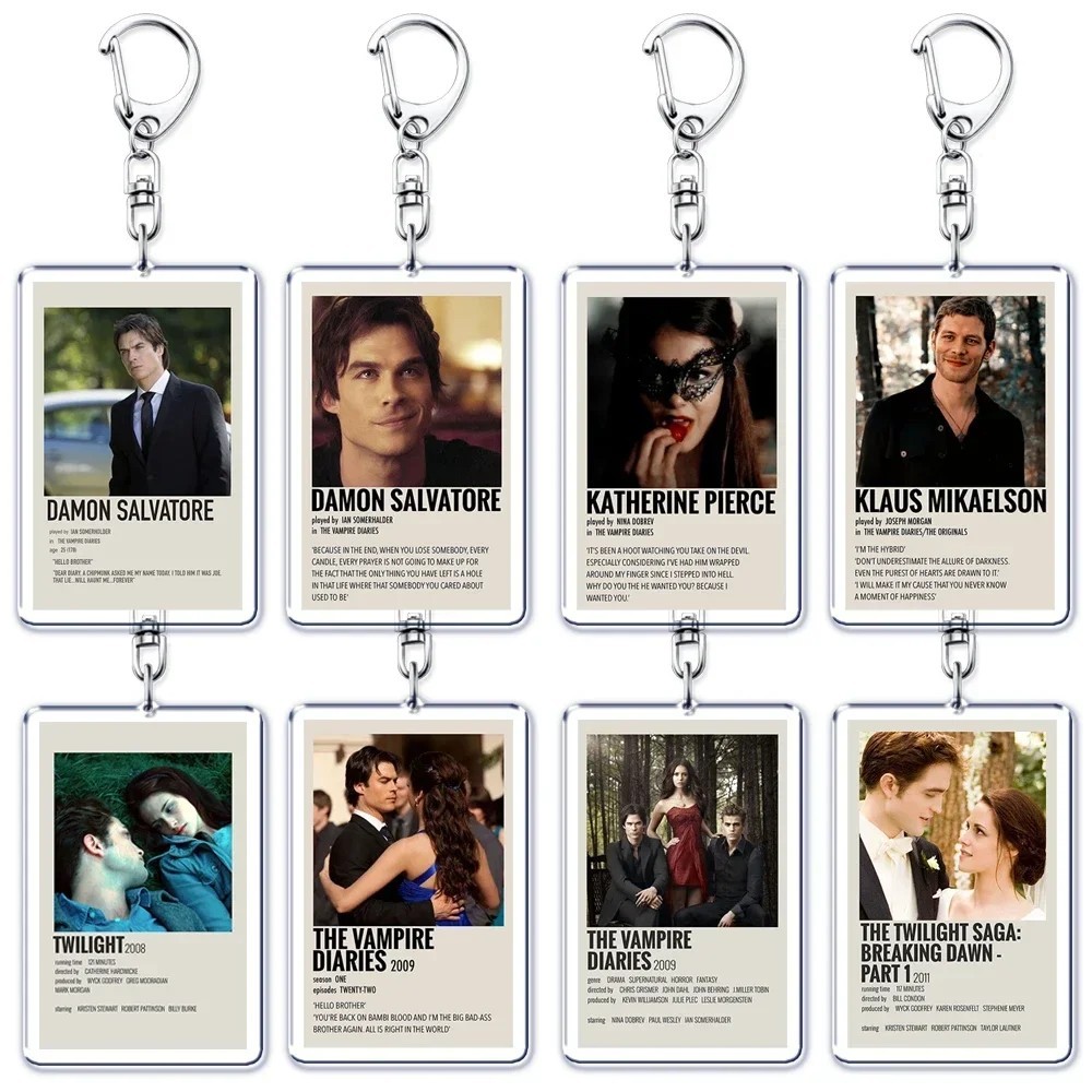 อะคริลิคแวมไพร์ Diaries Twilight พวงกุญแจ Vampire Diary Twilight พิมพ์ Damon Stefan Salvatore เอเลน่