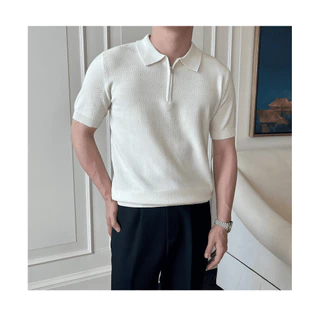 【Houch พร้อมส่ง COD】เสื้อโปโลผู้ชายสีทึบปกเสื้อซิปกีฬาแขนสั้นฤดูร้อนสบาย ๆ สบาย ๆ