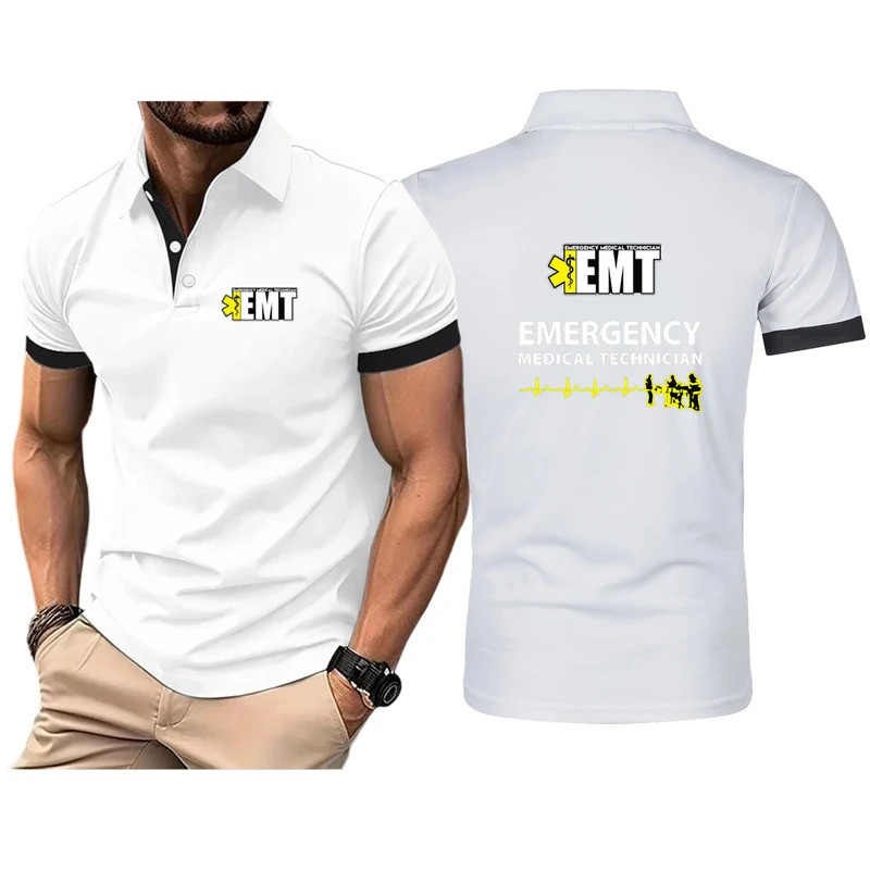 เสื้อโปโลแฟชั่นใหม่สำหรับเจ้าหน้าที่แพทย์ฉุกเฉิน EMT สำหรับผู้ชาย คอปกพับ แขนสั้น ทรงเข้ารูป