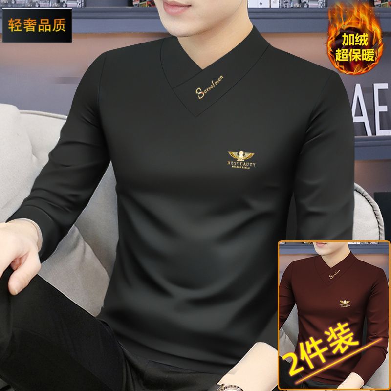 เสื้อทีคอเดี่ยว cod Garmodal ผู้ชายขนแกะหนา v-Top ภายในเสื้ออบอุ่นเสื้อผ้าผู้ชายเสื้อผ้าแฟชั่นแขนยาว