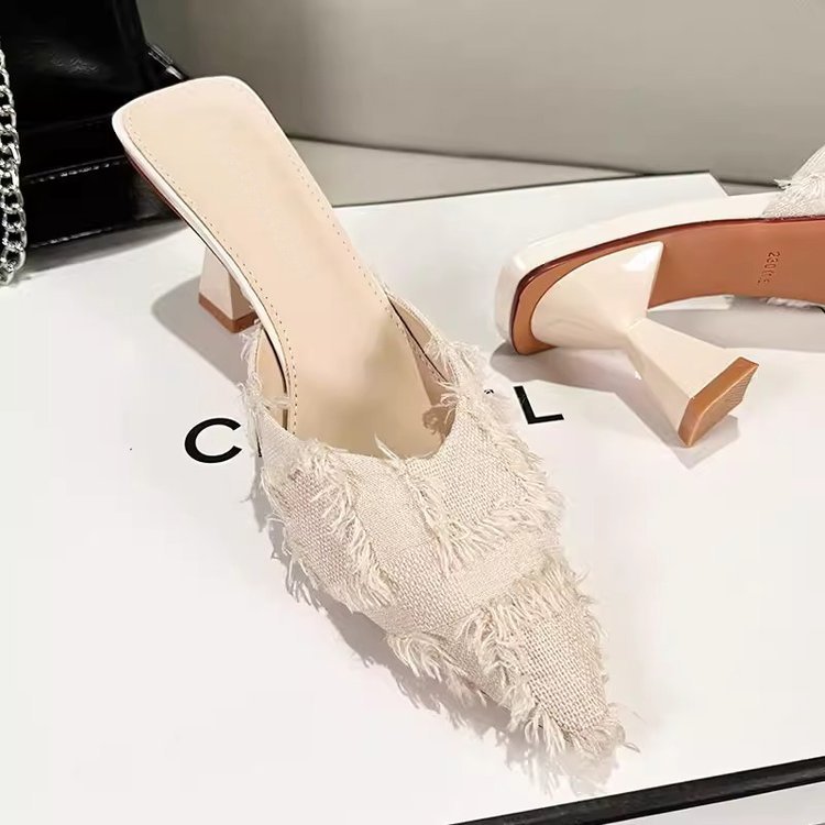 รองเท้าส้นสูงสุภาพสตรี Pointed Toe Furry Elegant Stiletto รองเท้าส้นสูงรองเท้าไม่มีส้นขนาด 34-40